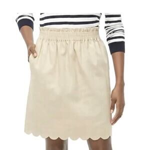 J CREW Womens Mini Skirt Sidewalk Market Linen Scallop Hem Natural Tan sz 2